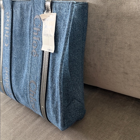 NWT Chloe Woody Denim Tote Bag - Medium - Picture 6 of 9